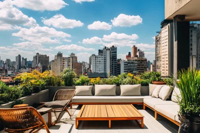 Modern Rooftop Terrace With City Skyline View