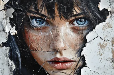 Close Up Portrait Of A Woman With Cracked Texture