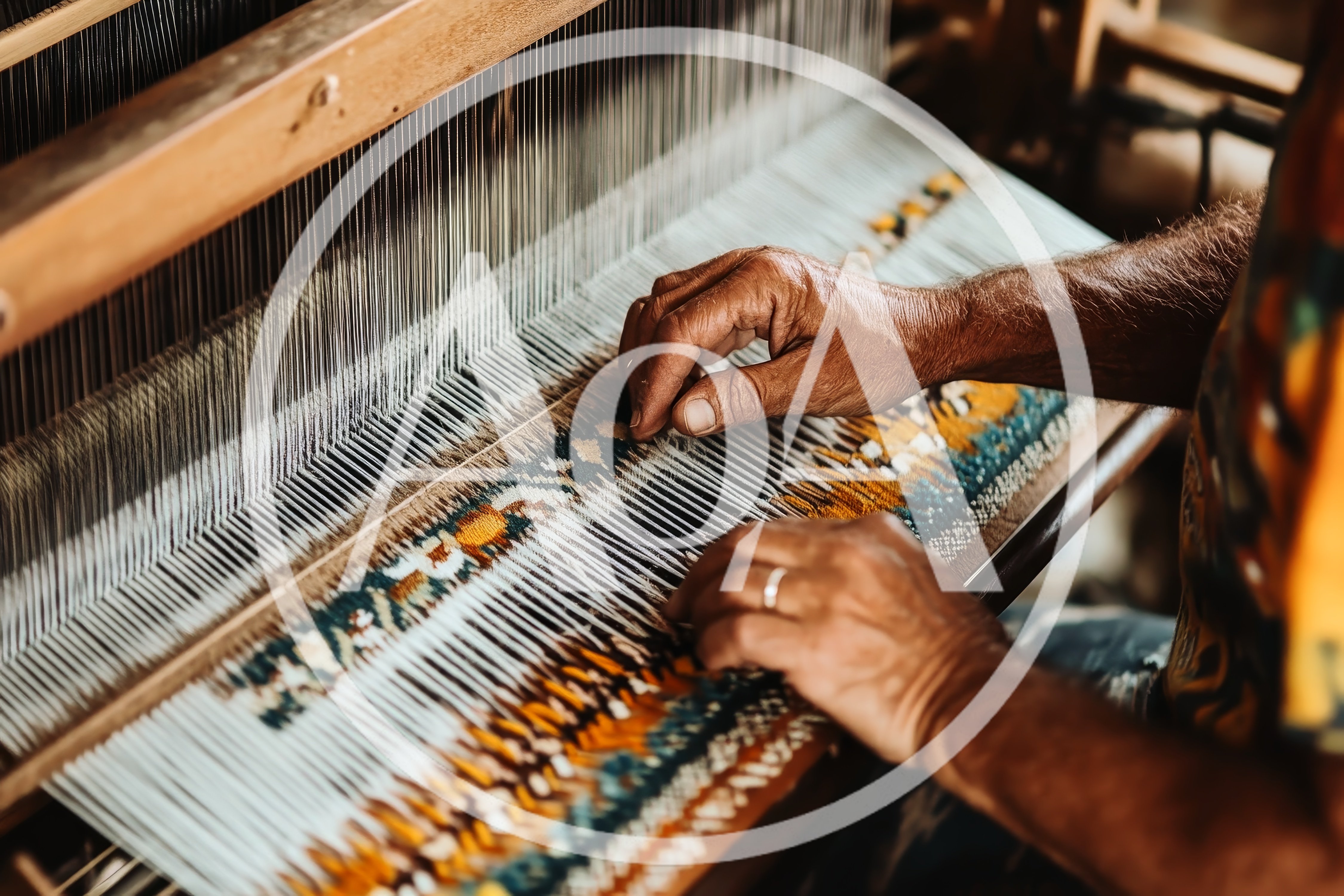 Artisan Weaving Traditional Textile on a Wooden Loom