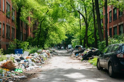 Urban Alleyway Filled With Piles Of Household Trash