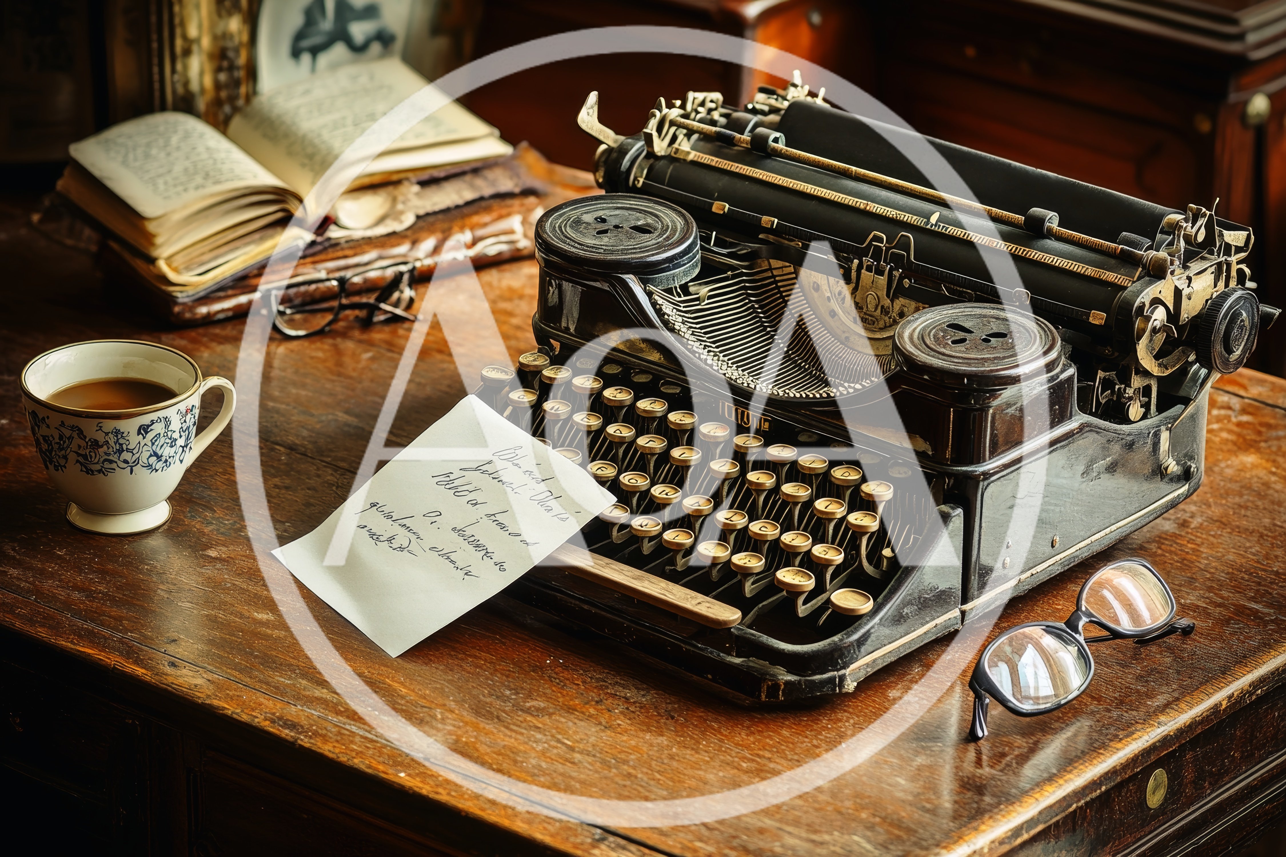 Vintage Typewriter With Handwritten Note On Wooden Desk