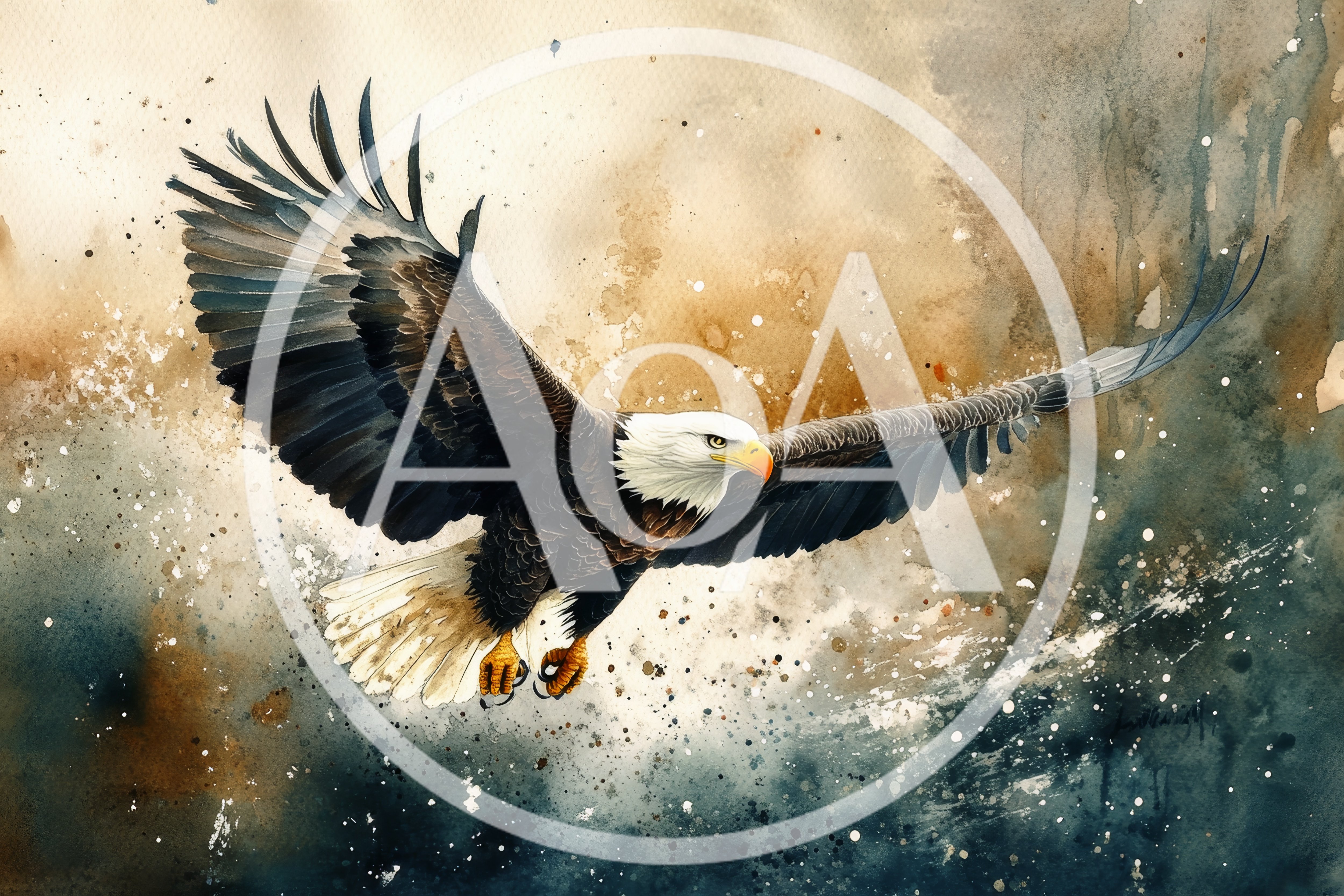 Watercolor Painting Of A Bald Eagle In Flight