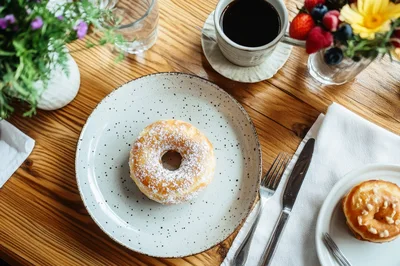 Top View Of A Glazed Donut On A Plate