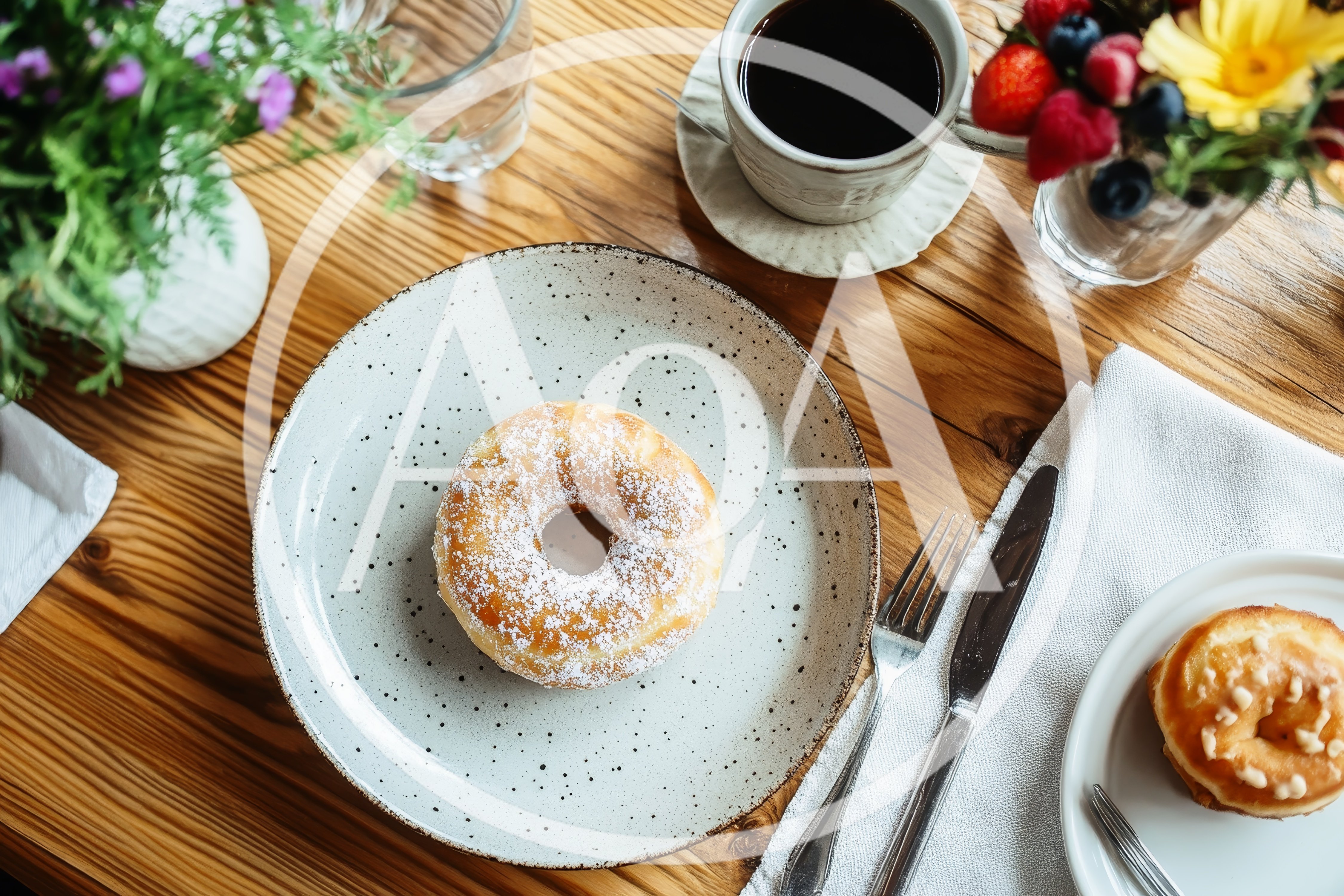 Top View Of A Glazed Donut On A Plate