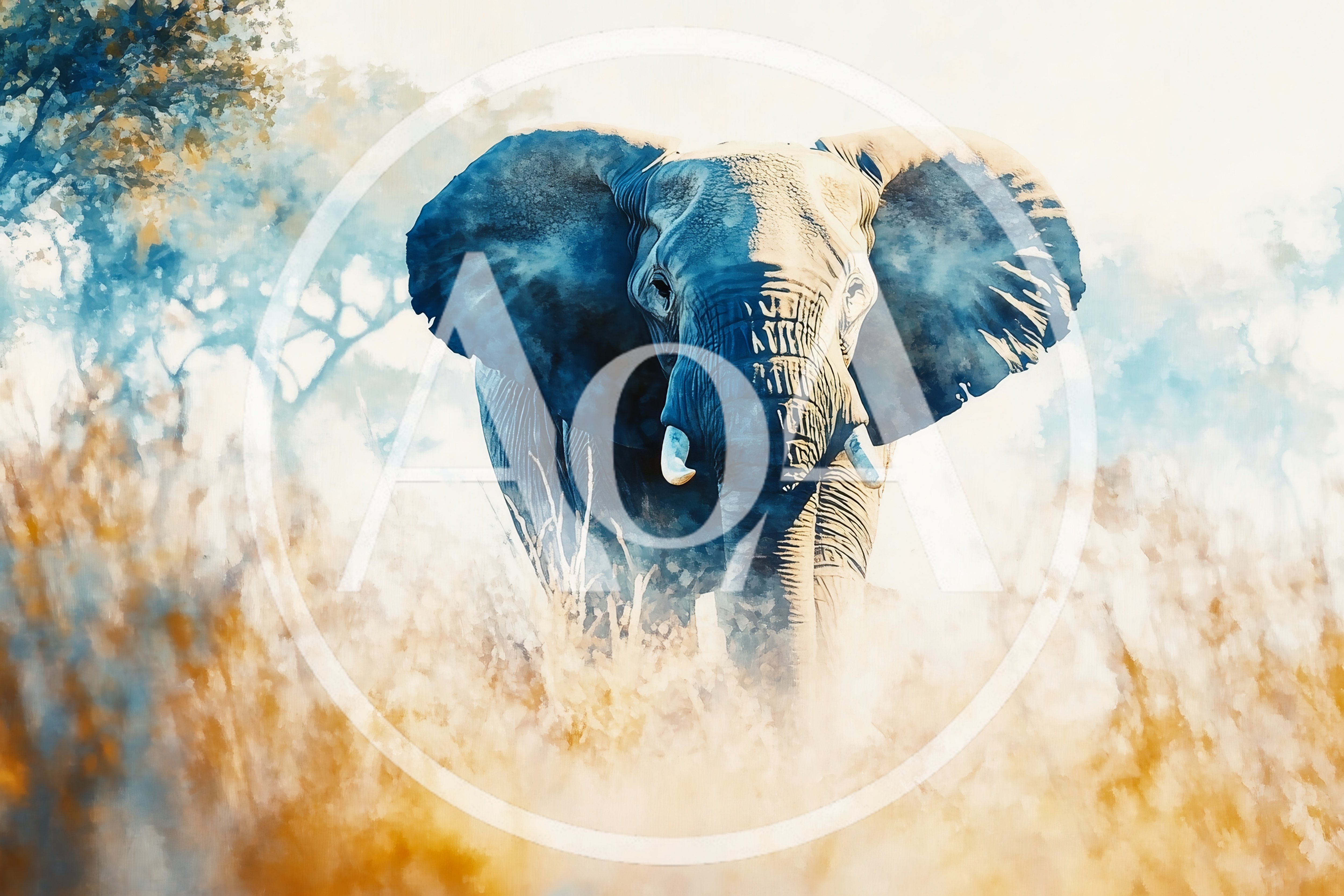 Majestic African Elephant Walking Through Golden Savanna Grass