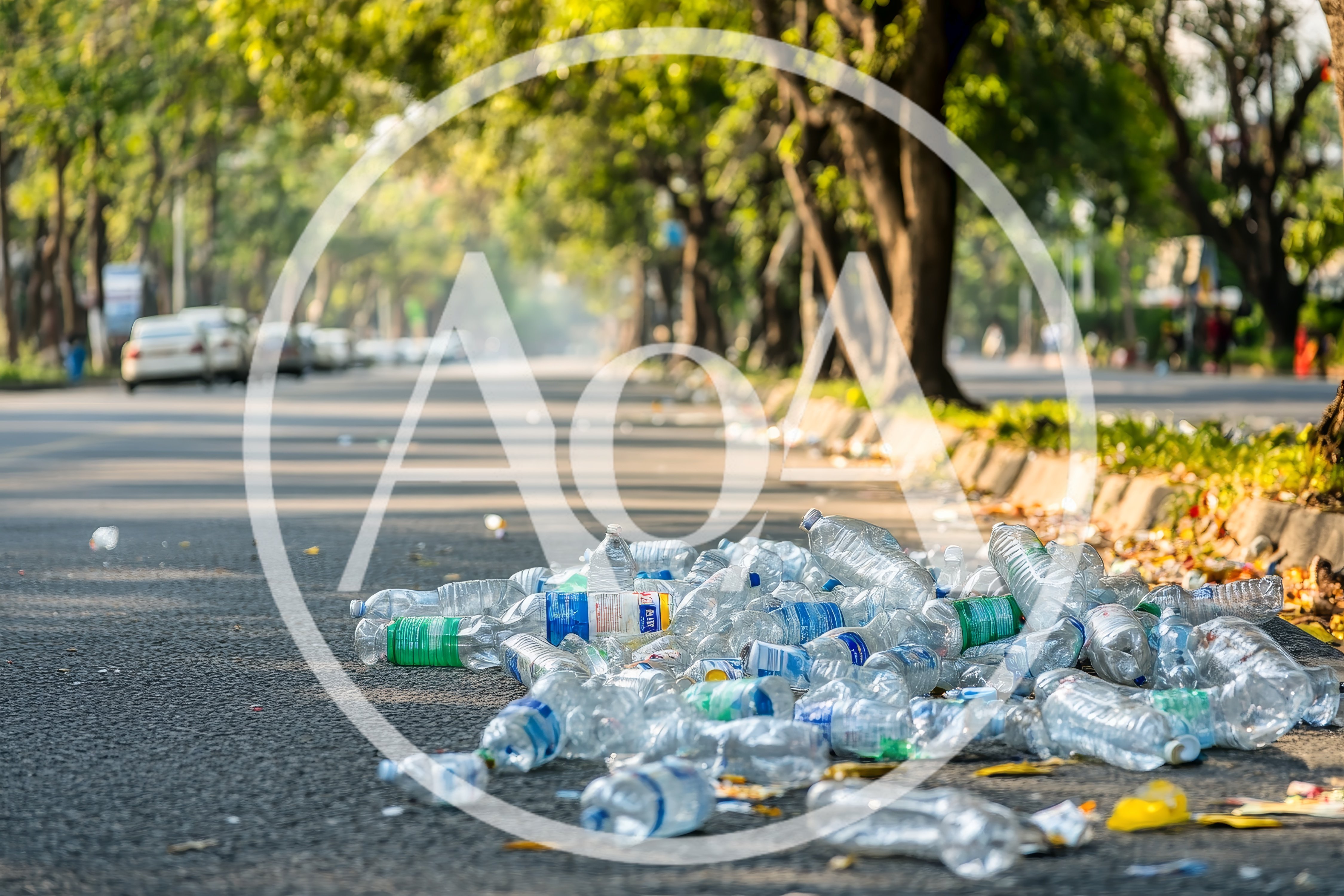 Discarded Plastic Bottles Littering A City Roadside