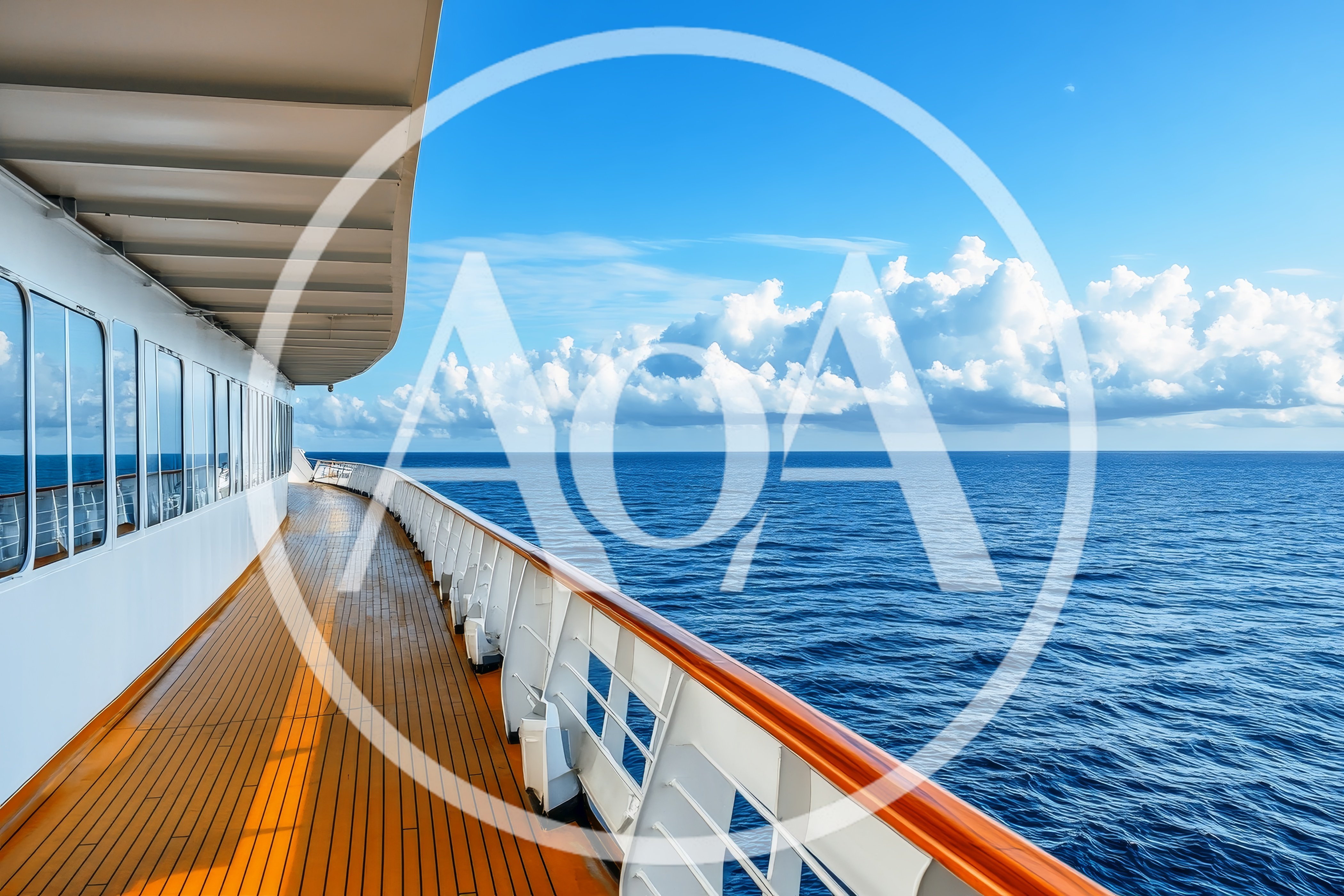 Empty Wooden Deck Of A Cruise Ship At Sea