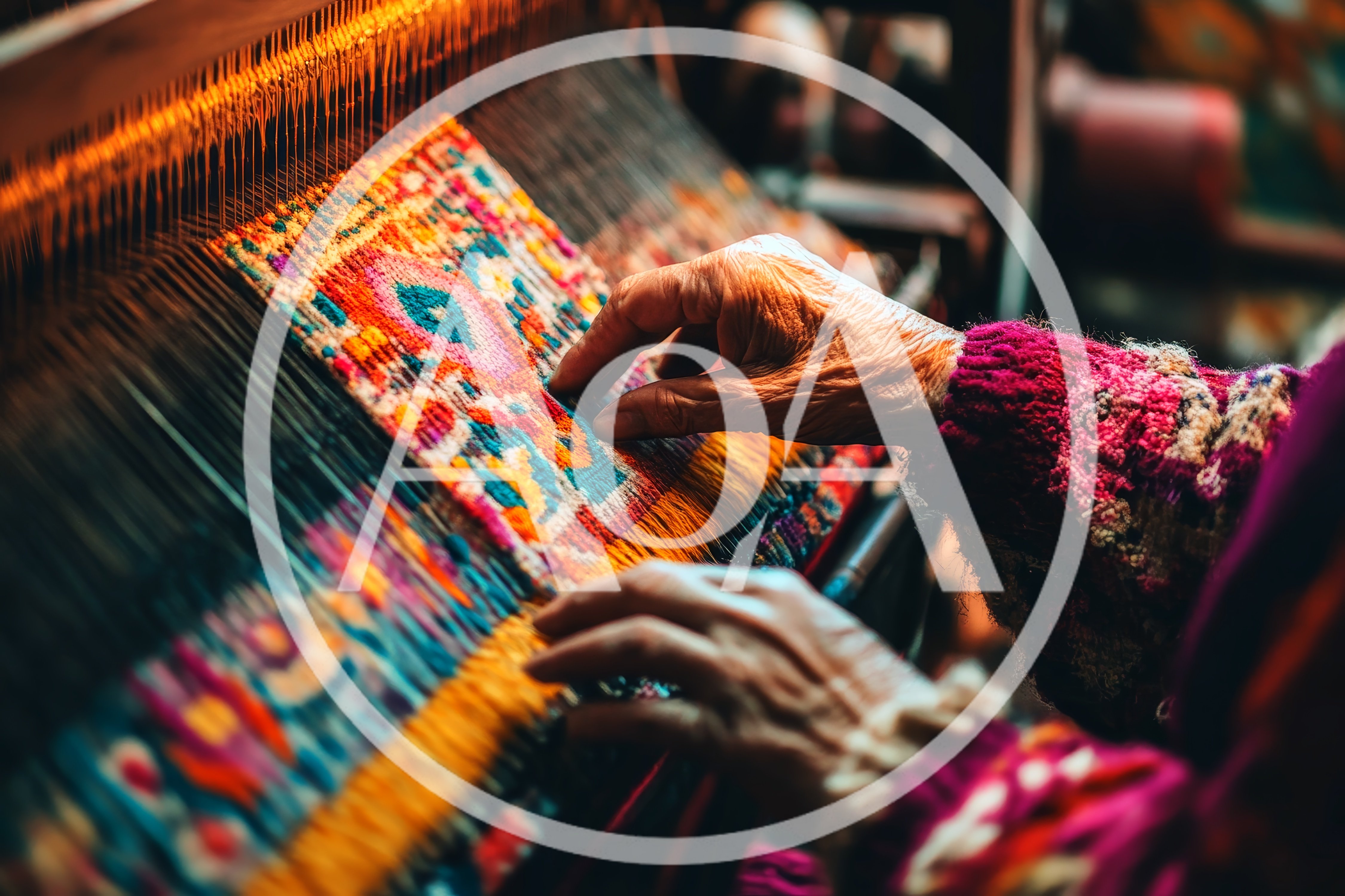Elderly Artisan Weaving Intricate Colorful Textile on Loom