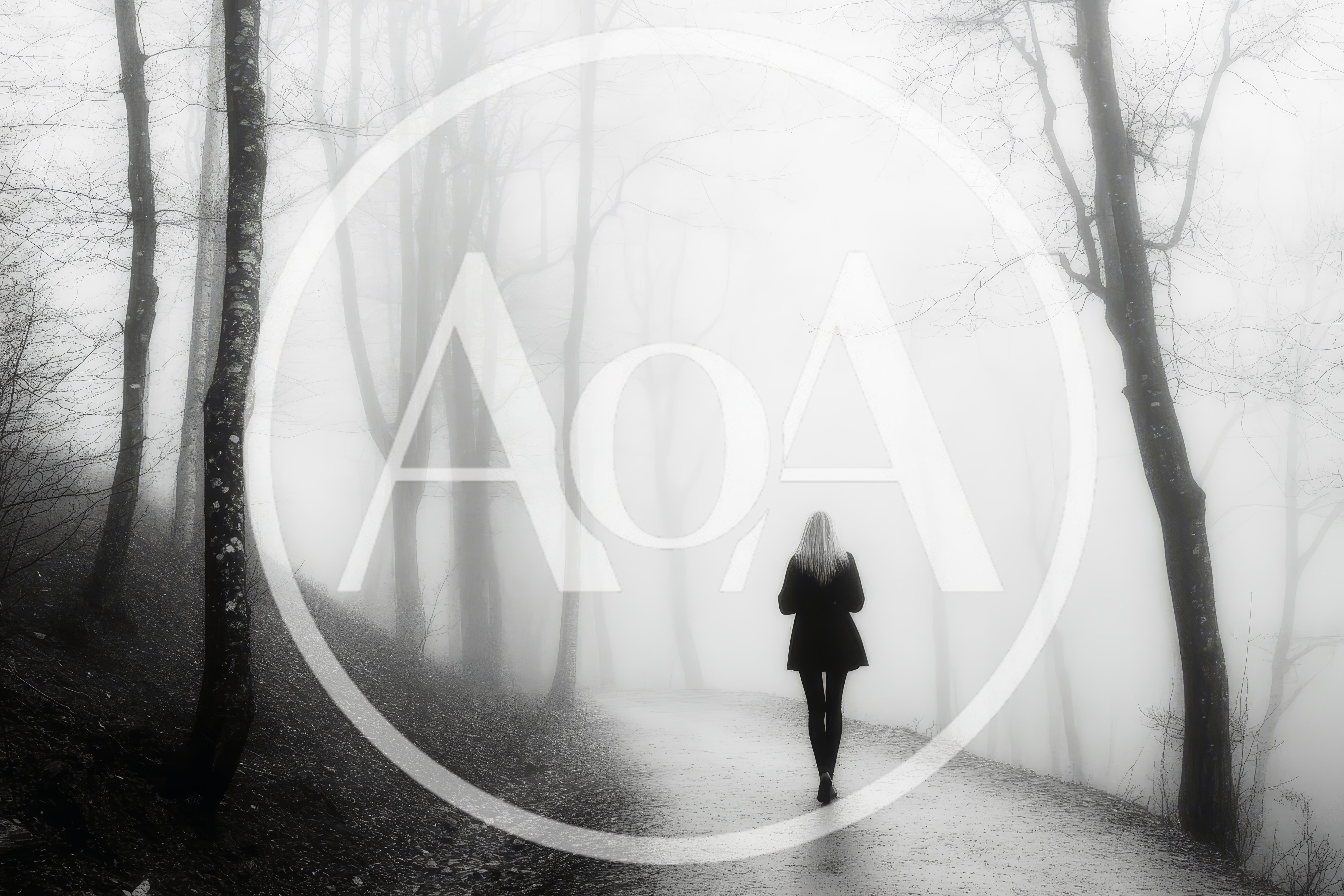 Woman Walking Alone On A Foggy Forest Path