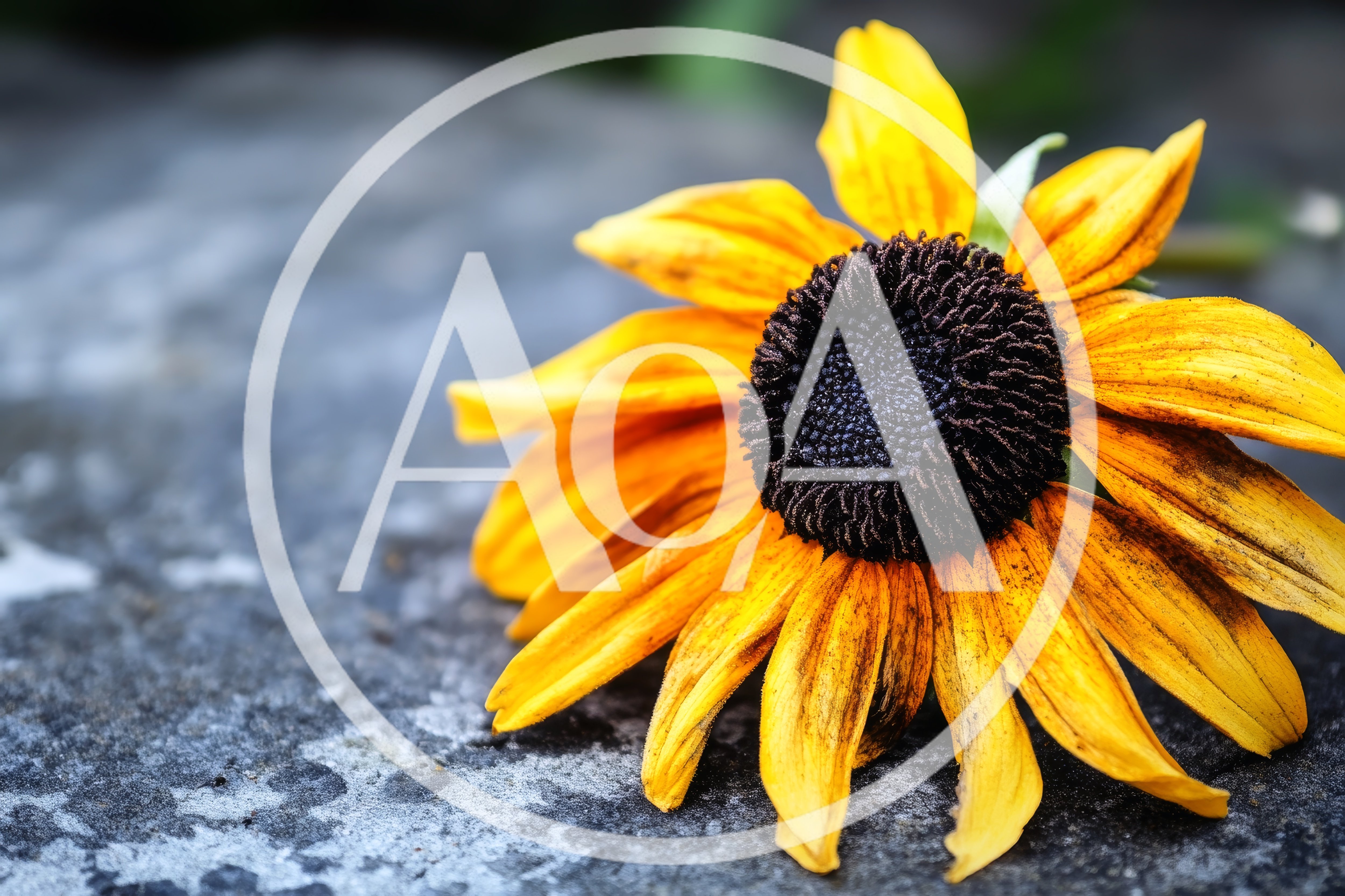 Single Yellow Rudbeckia Flower Resting On Stone