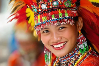 Portrait Of A Smiling Filipino Woman In Traditional Attire