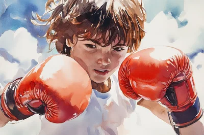 Watercolor Painting Of A Young Boxer In Training
