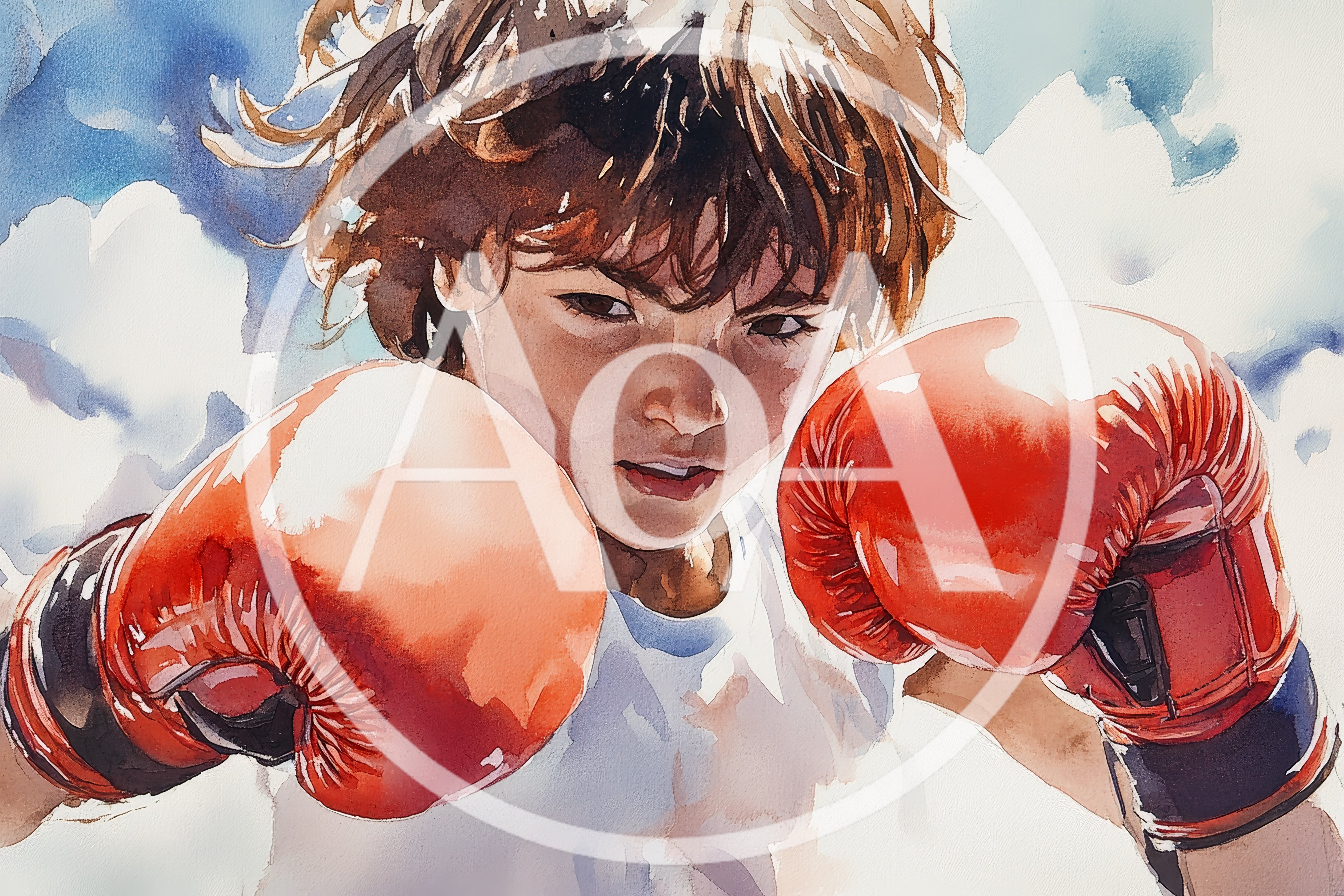 Watercolor Painting Of A Young Boxer In Training