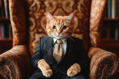 Ginger Cat Dressed In A Formal Business Suit