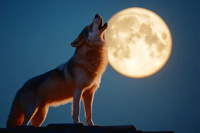 Wolf Howling At A Full Moon