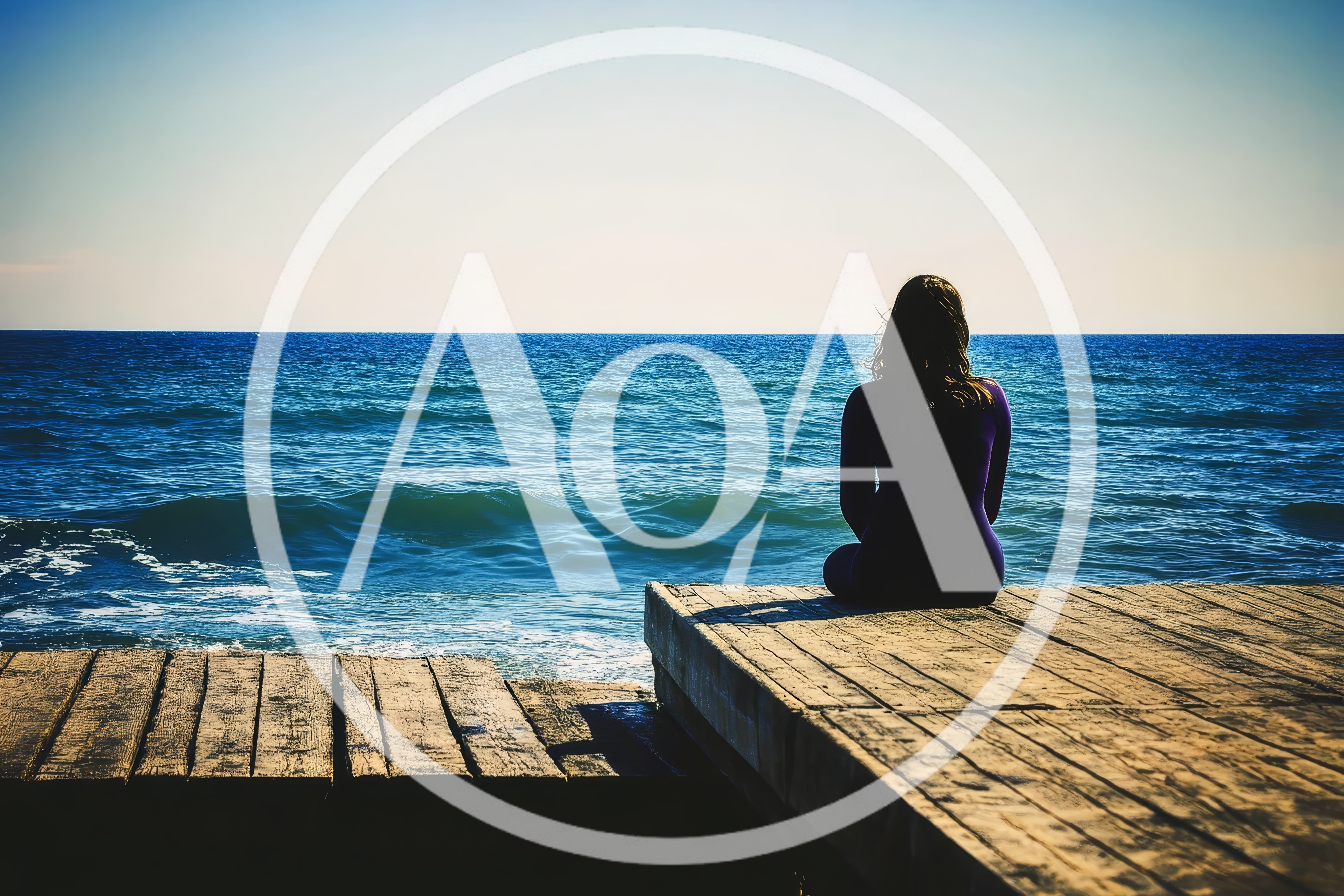 Woman Sitting Alone On A Wooden Pier By The Sea