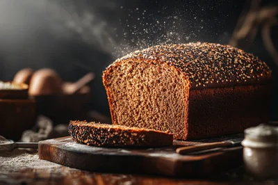 Freshly Baked Loaf Of Seeded Rye Bread