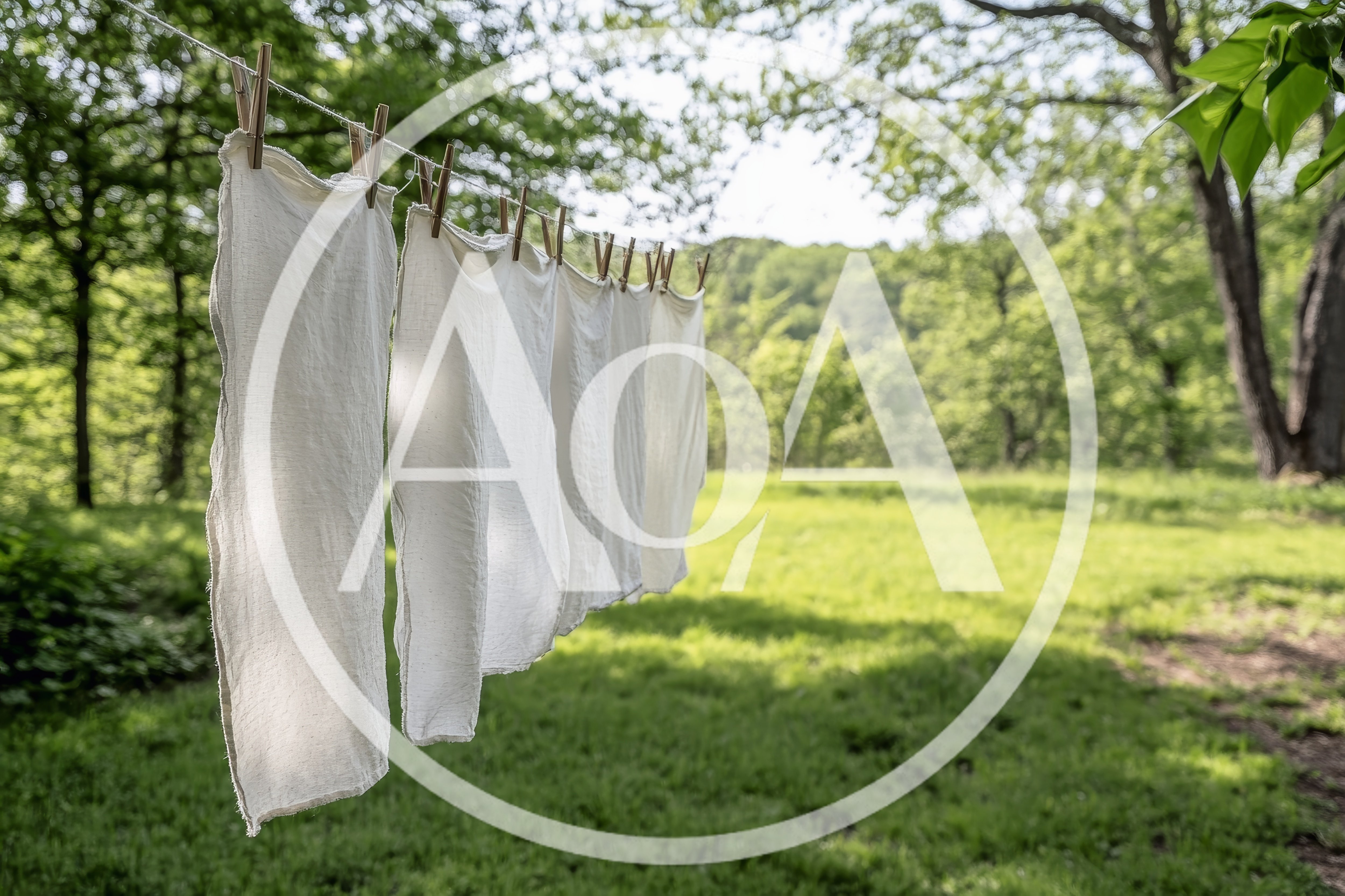 White Cloths Drying On A Clothesline In Nature