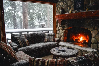 Cozy Cabin Living Room With Snow Covered Furniture