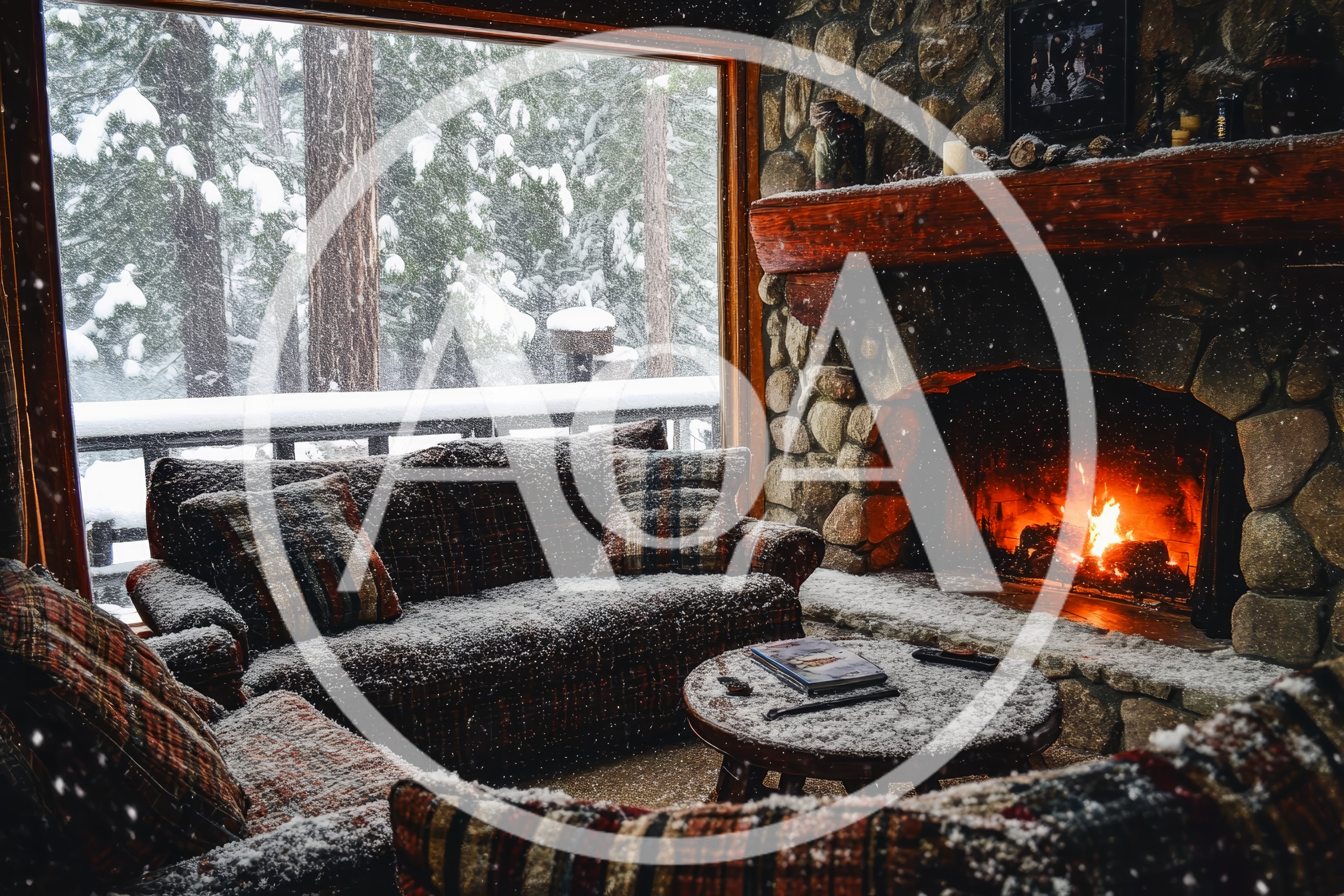 Cozy Cabin Living Room With Snow Covered Furniture