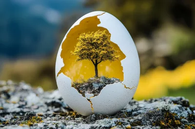 Small Tree Growing Inside A Cracked White Egg