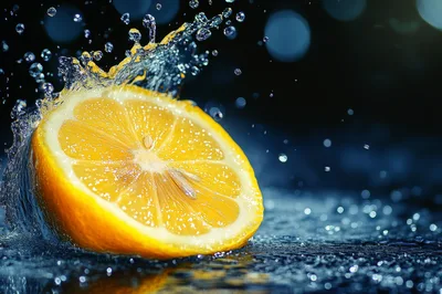 Fresh Lemon Half Splashing In Water