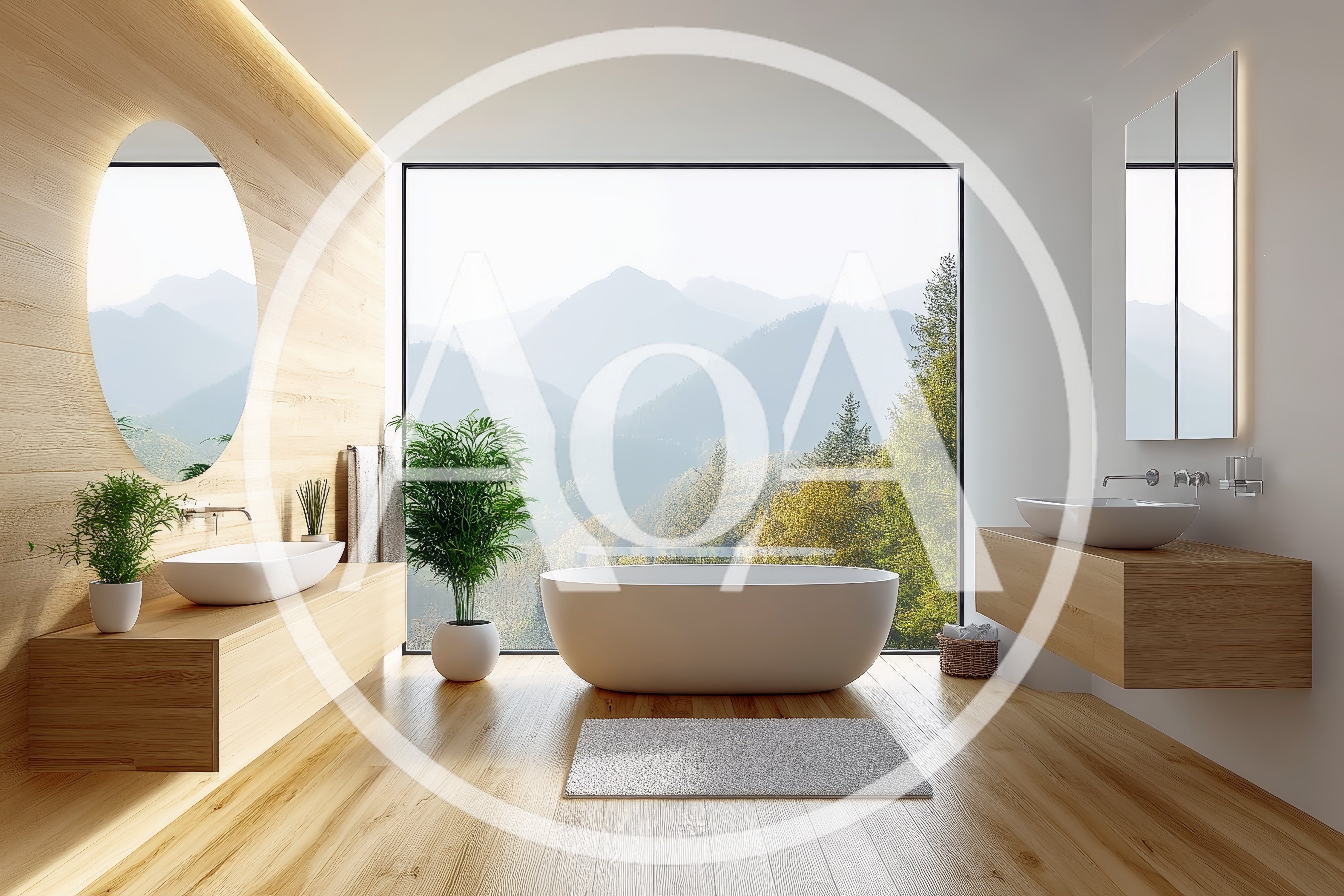 Modern Minimalist Bathroom With Mountain View