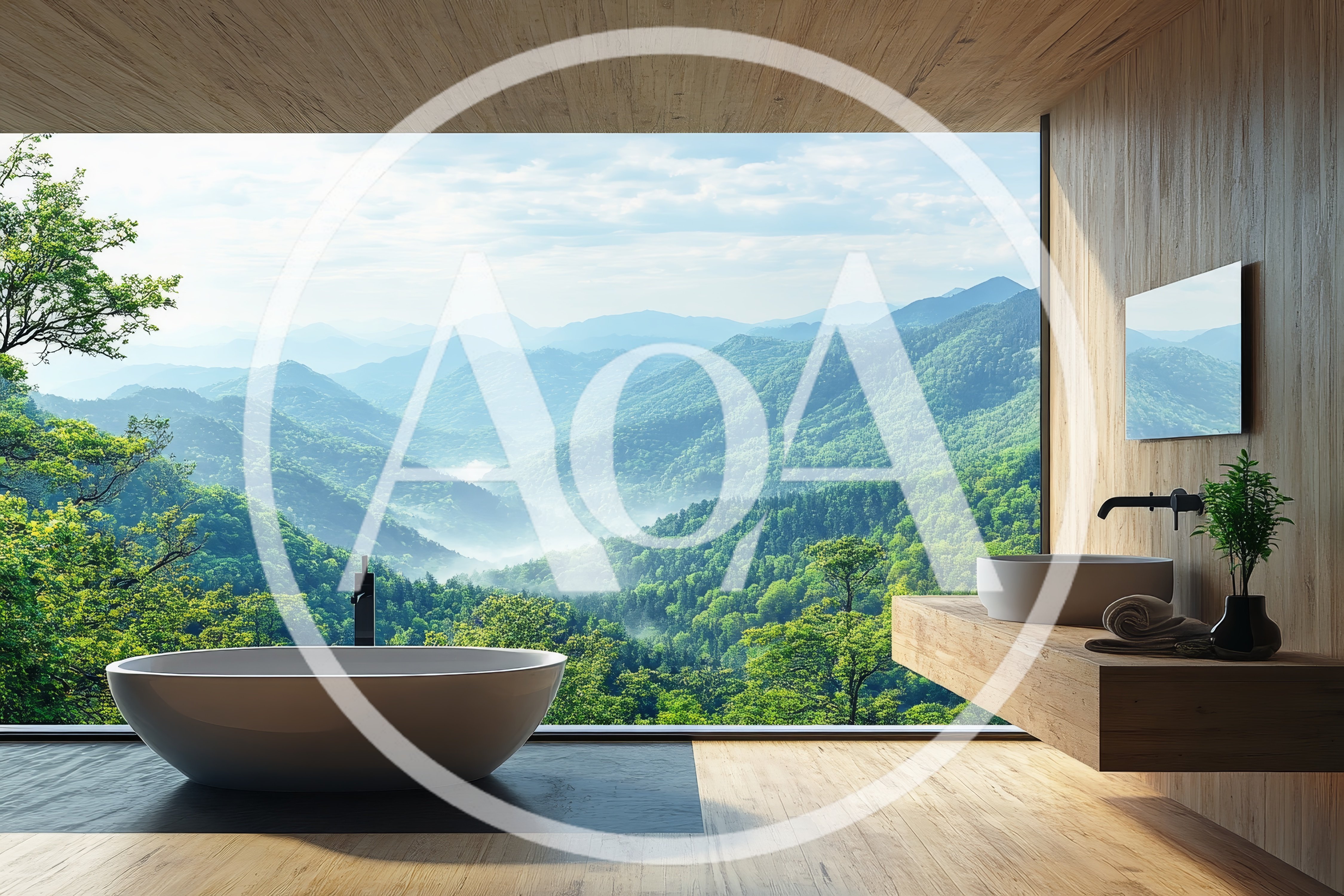 Modern Luxury Bathroom With Panoramic Mountain View