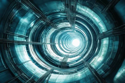 Futuristic Sci-Fi Tunnel With Glowing Light At End