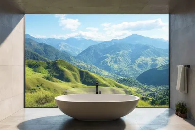 Modern Bathroom With Panoramic Mountain View