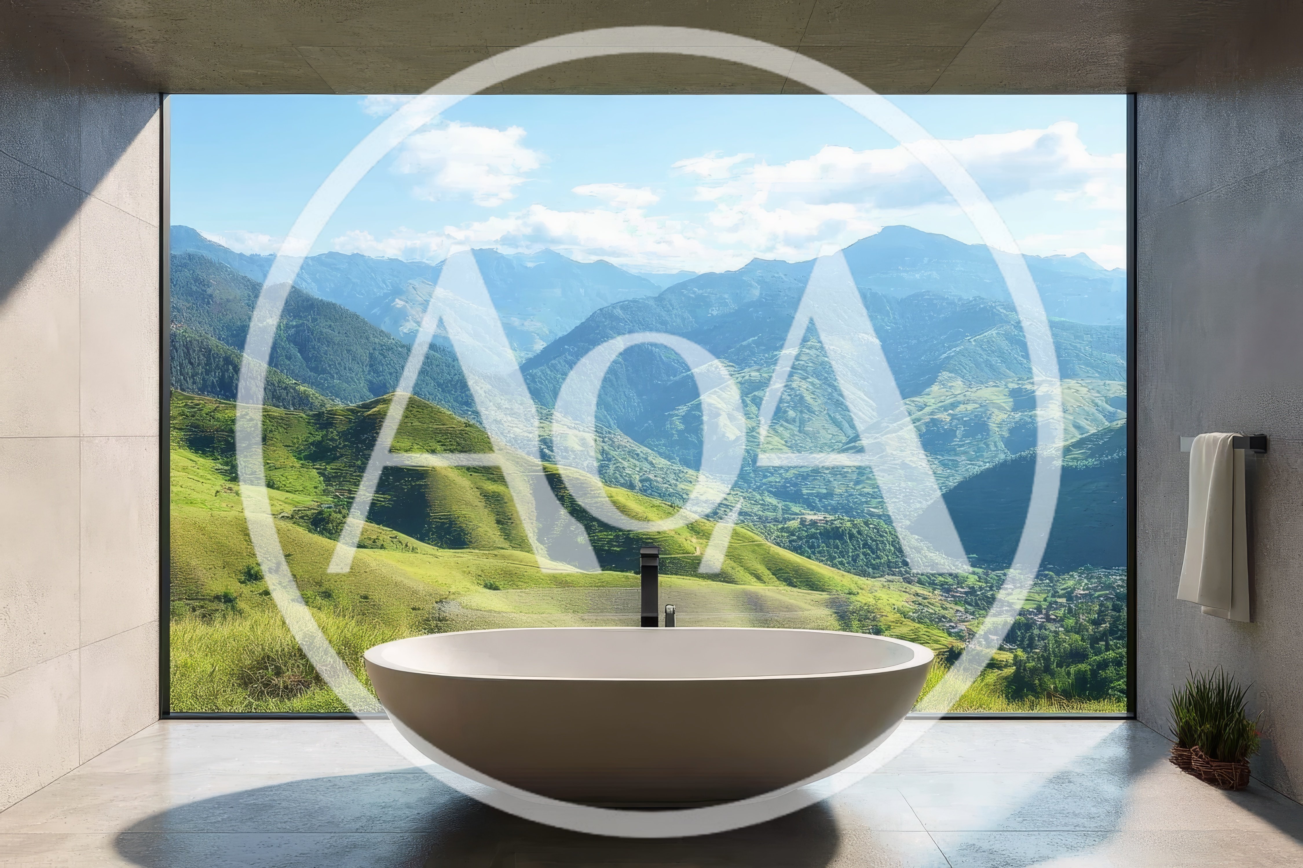 Modern Bathroom With Panoramic Mountain View