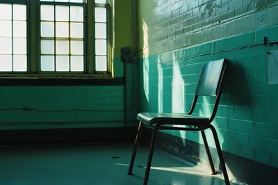 Empty Metal Chair In A Dimly Lit Abandoned Room
