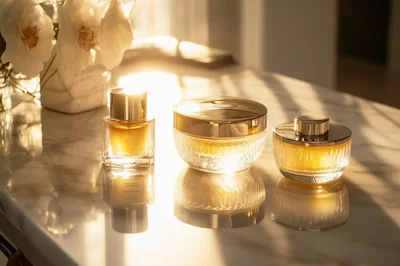 Luxury Skincare Products on Marble Vanity