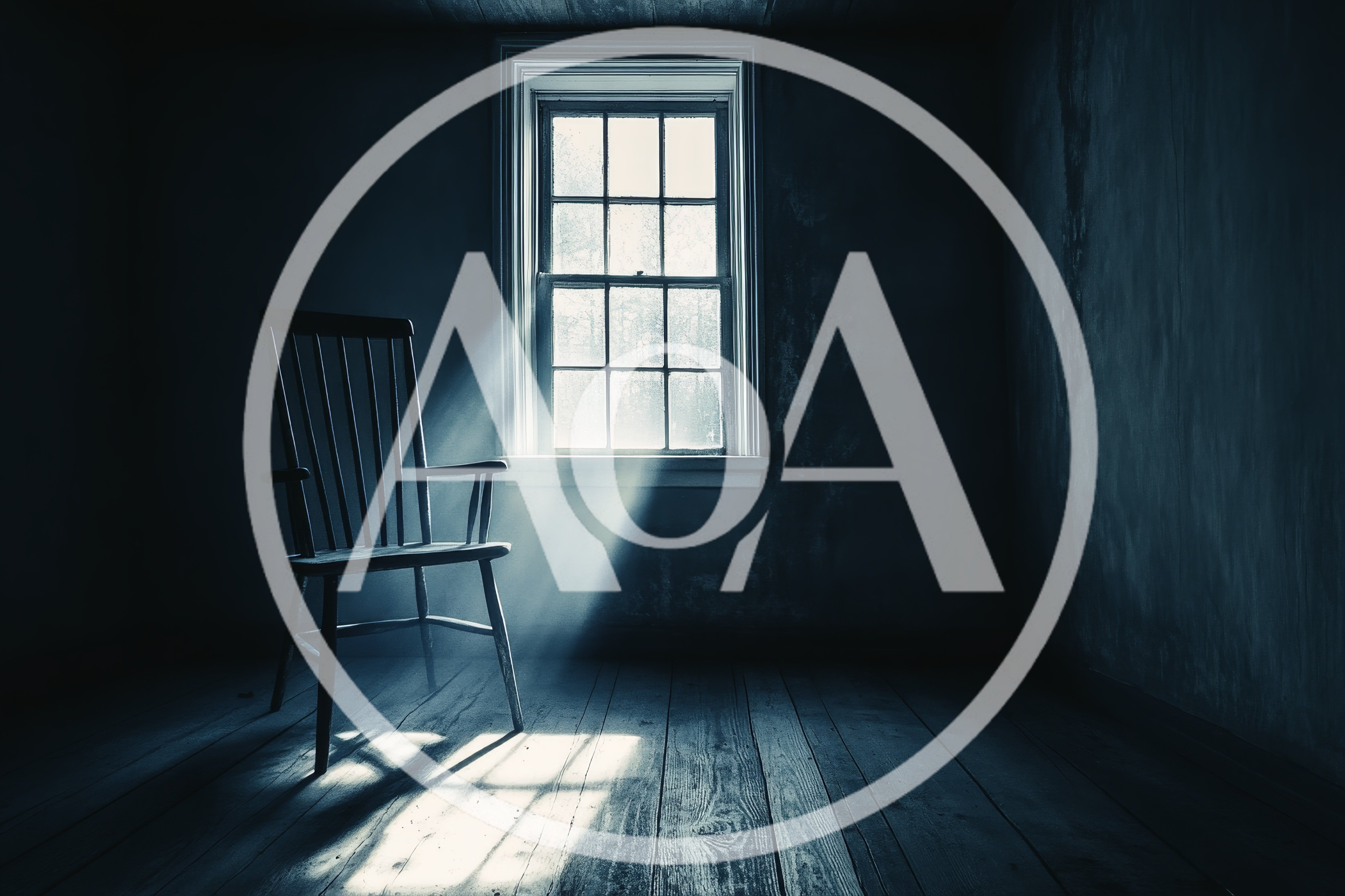 Empty Wooden Chair In A Dark Dimly Lit Room