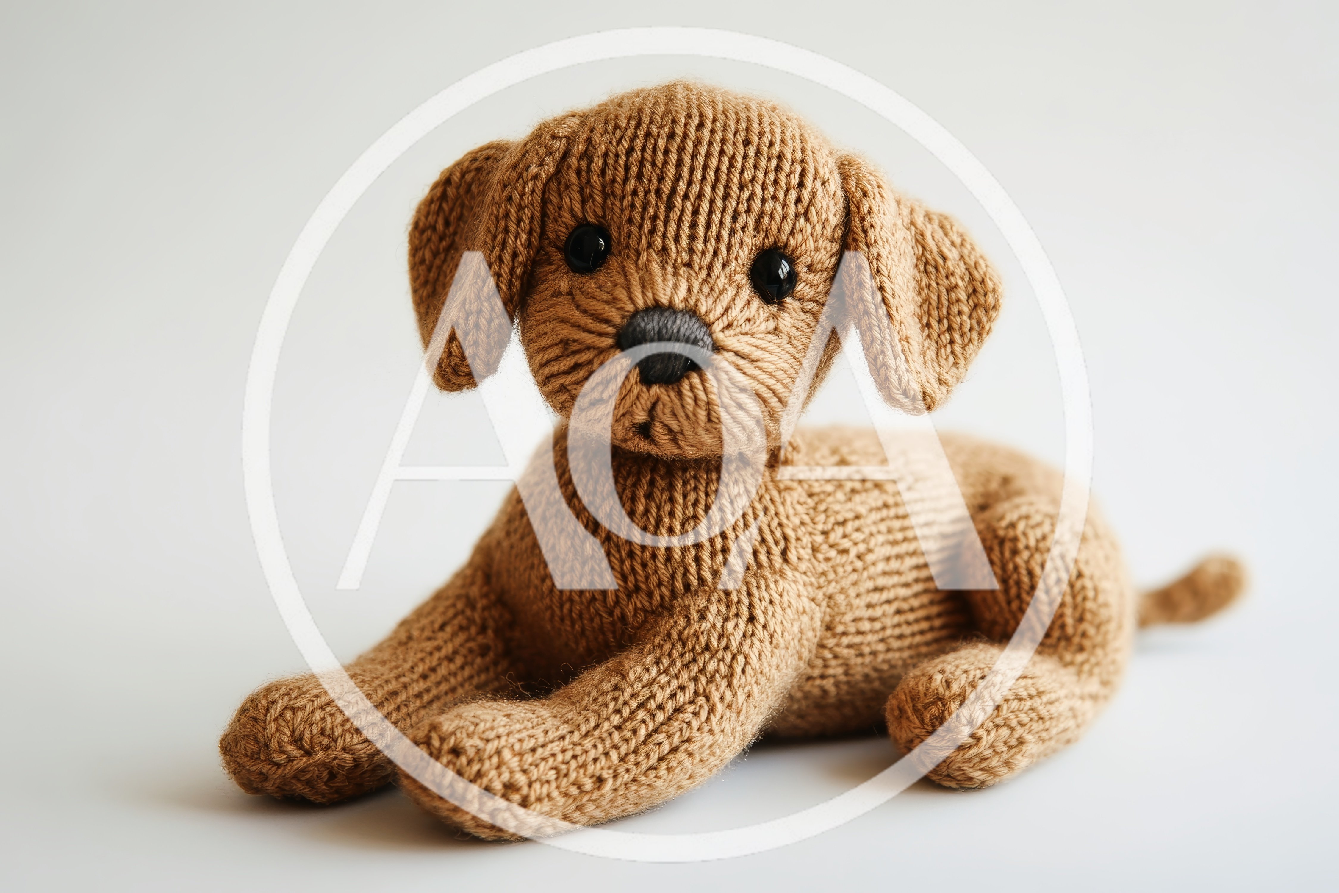Knitted Brown Toy Dog On White Background