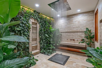 Luxury Indoor Shower With Vertical Garden And Rainhead