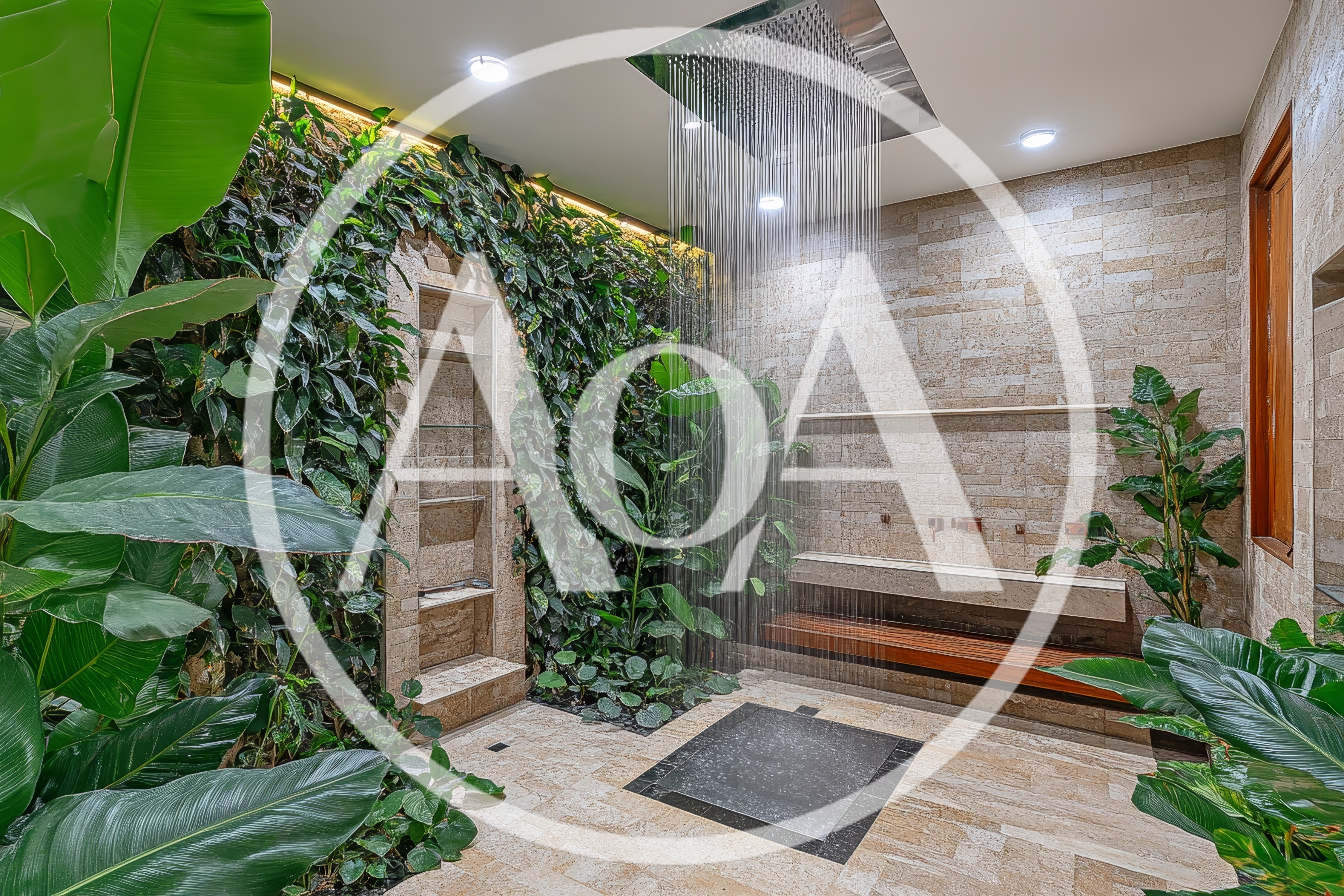 Luxury Indoor Shower With Vertical Garden And Rainhead