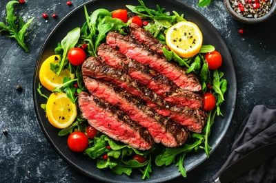 Sliced Grilled Steak Salad with Arugula and Tomatoes