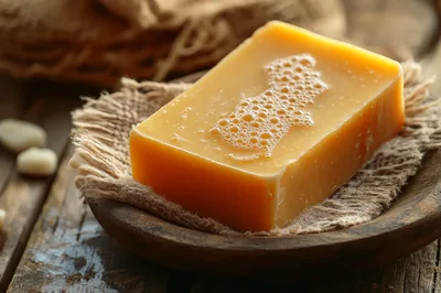 Natural Bar Soap On A Wooden Dish