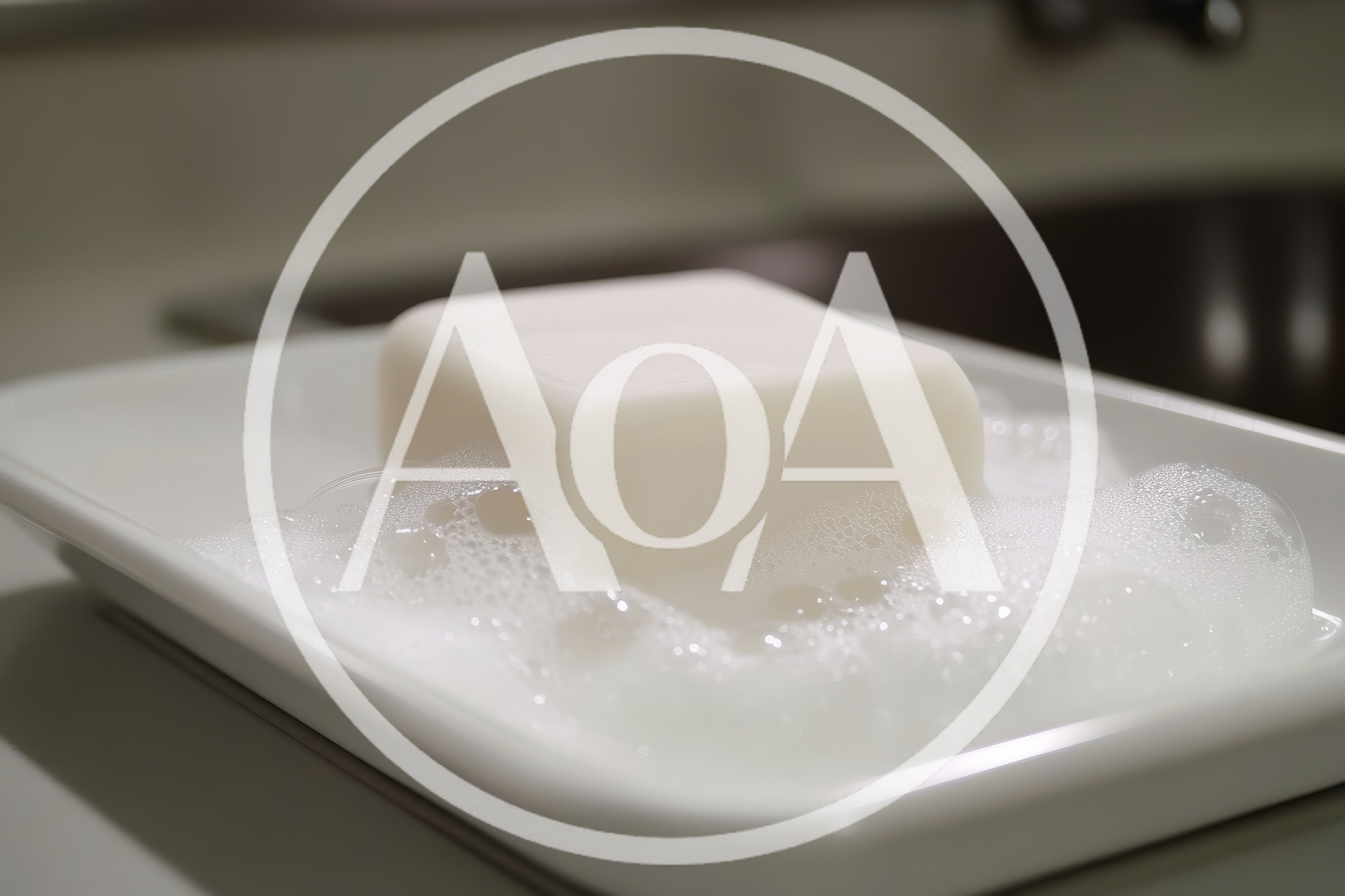 White Bar Soap With Bubbles In A Ceramic Dish