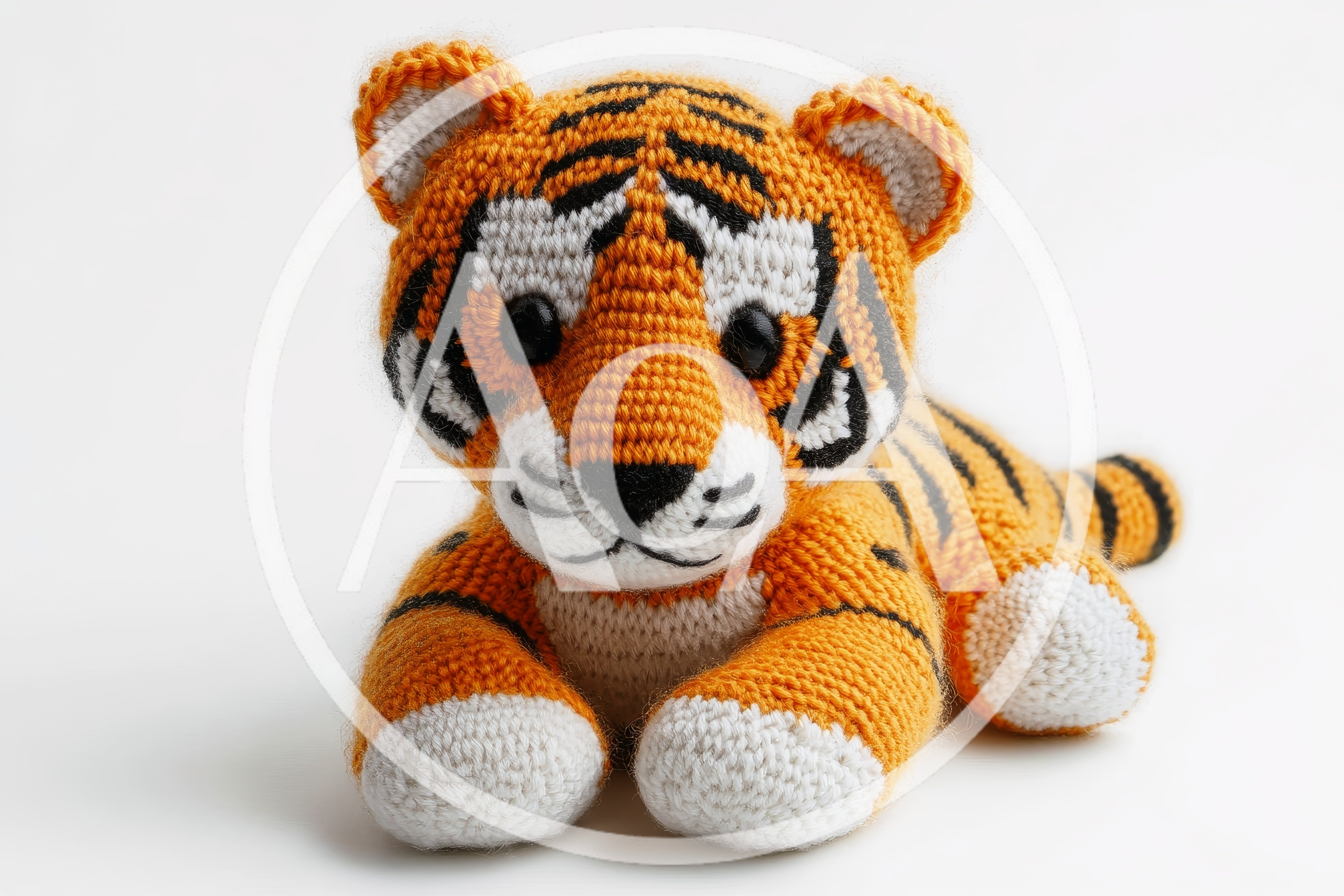 Handmade Knitted Tiger Toy On White Background