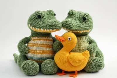 Crochet Alligator Toys With A Yellow Duck