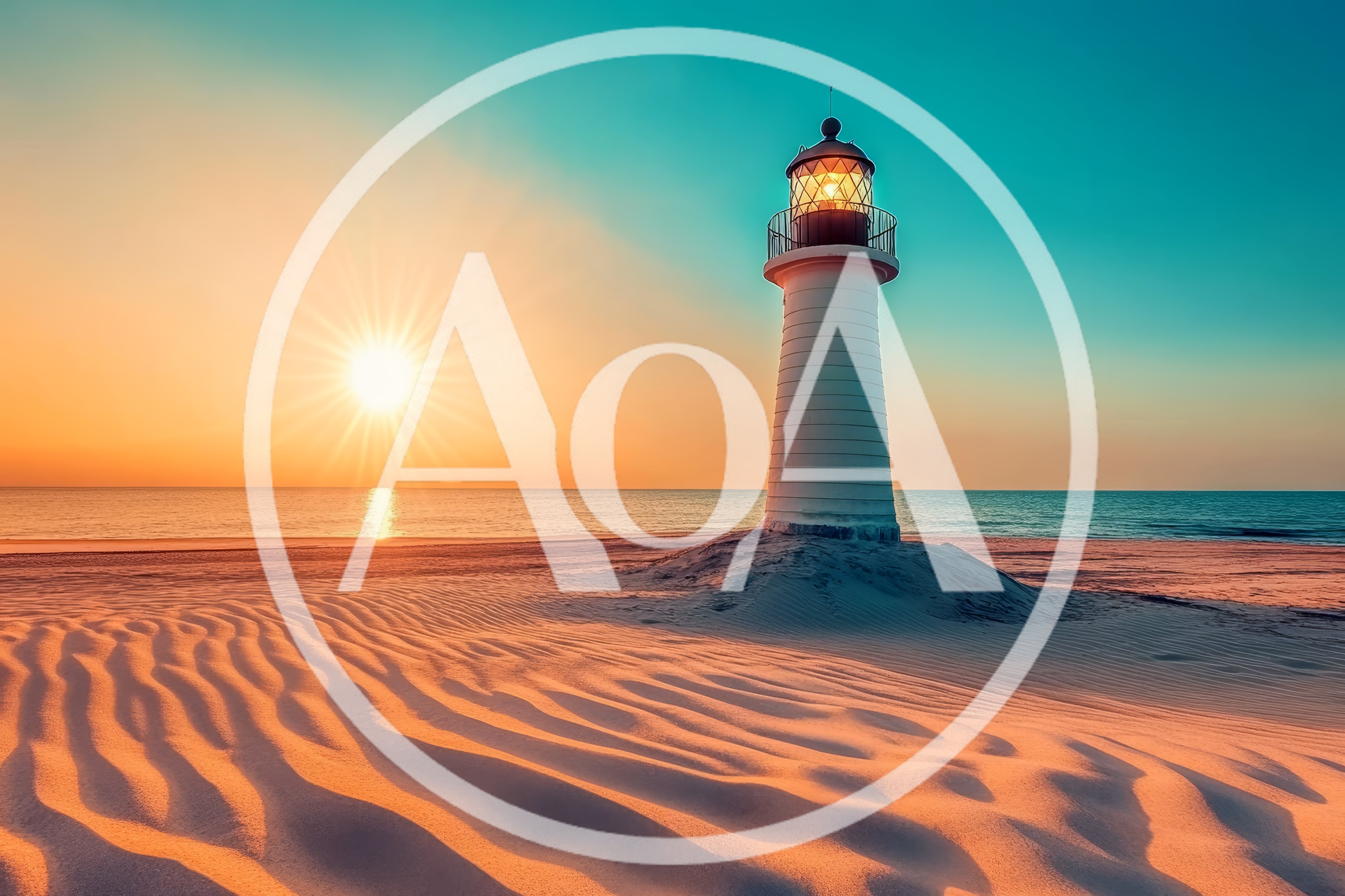 Lighthouse Standing On A Sandy Beach At Sunset