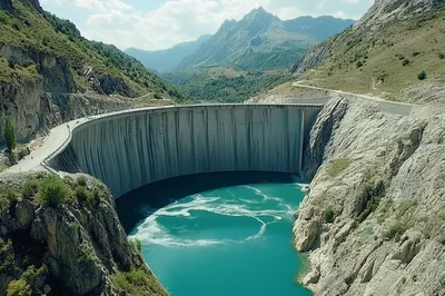 Aerial View Of The Concrete Arch Dam In Spain
