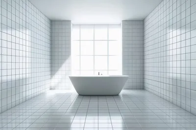 Minimalist White Bathroom With Freestanding Bathtub