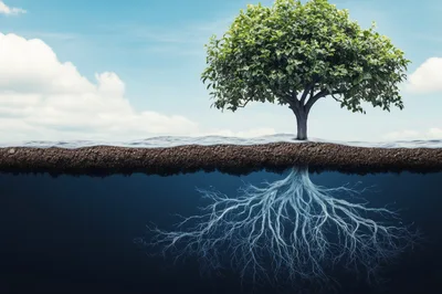 Cross Section View Of A Tree With Roots