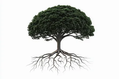 Isolated Large Tree With Visible Root System