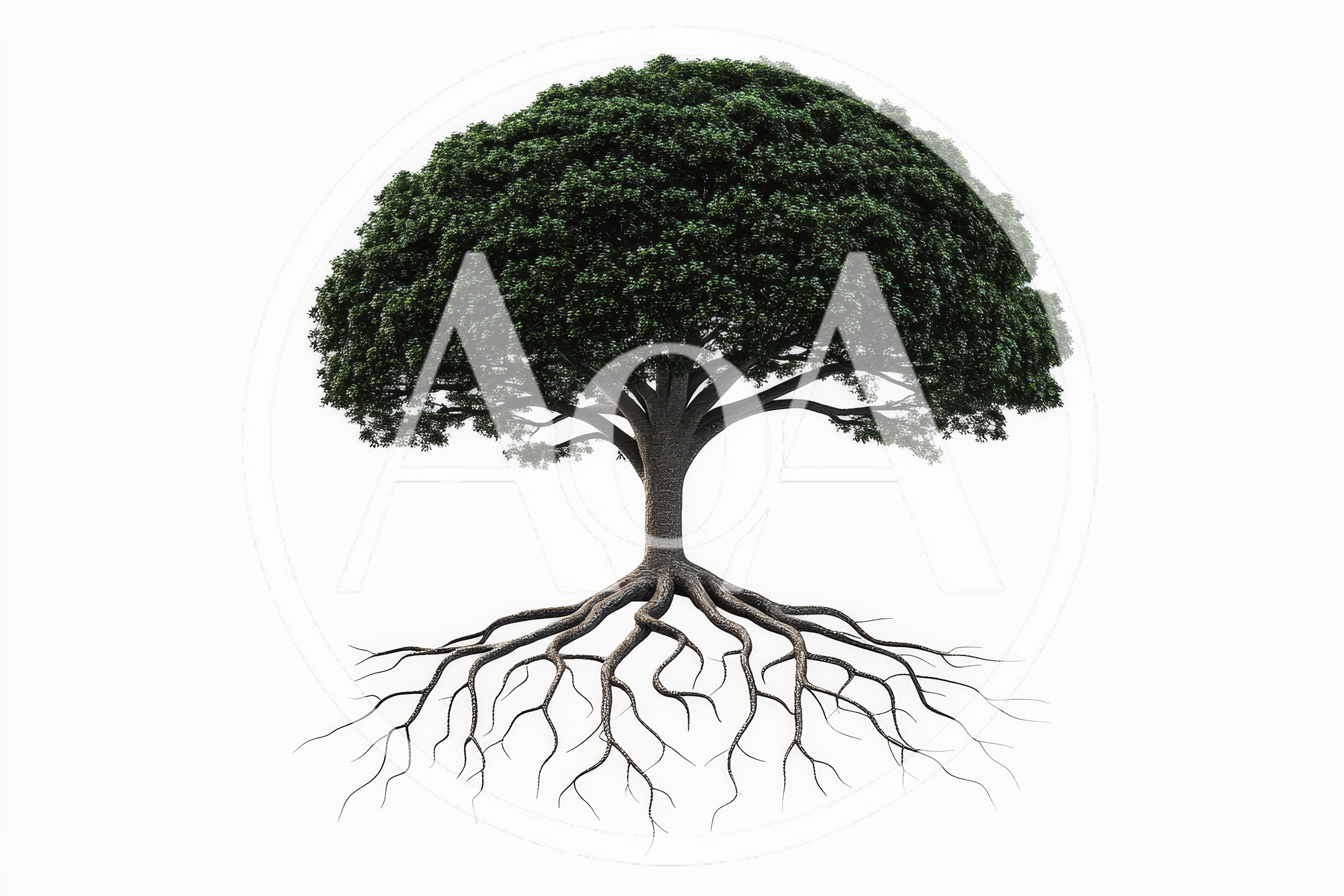 Isolated Large Tree With Visible Root System