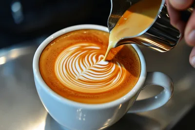 Barista Pouring Steamed Milk Into A Latte