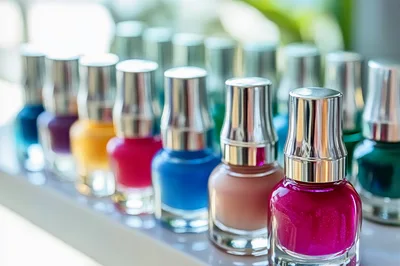 Colorful Nail Polish Bottles Arranged On A Shelf